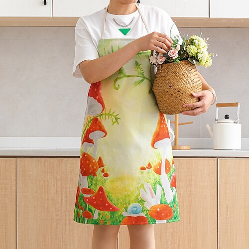 

Waterproof Kitchen Apron Mushroom Pattern Coffe Bar Apron for Women Men Chef