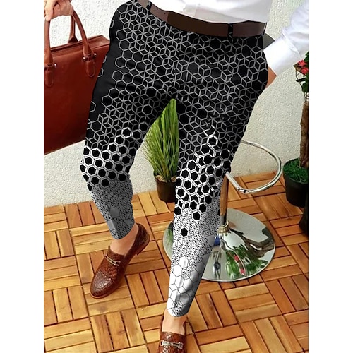 

Men's Chinos Trousers Jogger Pants Chino Pants Patchwork Zipper Pocket Graphic Prints Geometry Business Casual Trousers Punk & Gothic Slim Black / White Micro-elastic