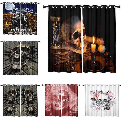 

Halloween 2 Panels Set Blackout Curtains Skull Printed Design Thermal Insulated Curtains for Bedroom Living Room Geometric Modern Grommet Window Drapes Curtain Drapes