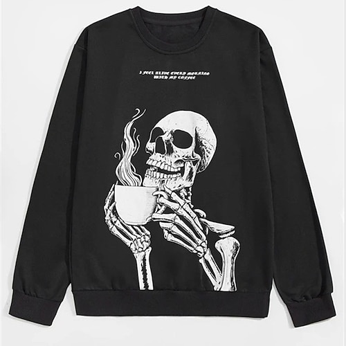 

Herren Sweatshirt Pullover Zur Seite fahren Schwarz Rundhalsausschnitt Graphic Totenkopf Motiv Skelett Bedruckt Täglich Sport Strassenmode 3D-Druck Casual Groß und hoch sportlich Frühling Sommer
