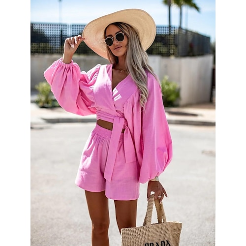 

Women's Blouse Shirt Basic Blue Pink Casual Daily Solid Color Deep V S M L XL