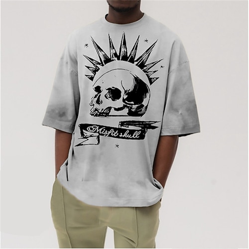

Men's T shirt Tee 3D Print Graphic Patterned Skull Plus Size Crew Neck Daily Sports Print Half Sleeve Tops Designer Basic Casual Oversized Green White Black / Summer