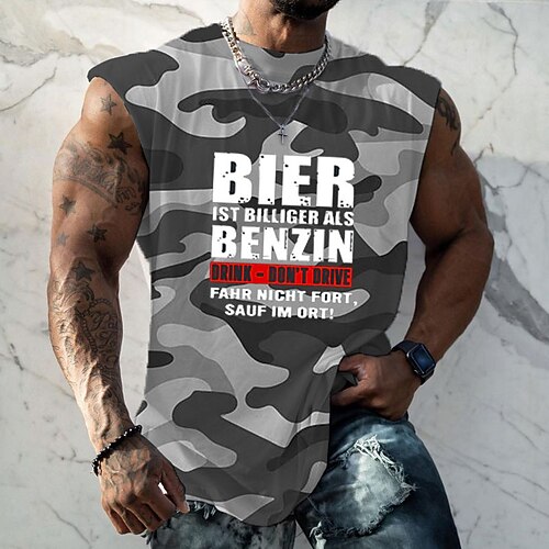 

Men's T shirt Tee 3D Print Graphic Patterned Camo / Camouflage Letter Crew Neck Street Casual Print Cap Sleeve Tops Designer Basic Essential Classic Comfortable Gray / Summer