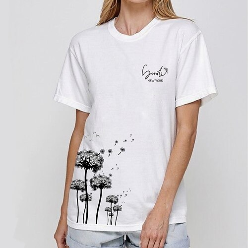 

Women's T shirt Tee Graphic Patterned Home Daily Holiday Floral T shirt Tee Short Sleeve Round Neck Basic Essential 100% Cotton Green White Black S