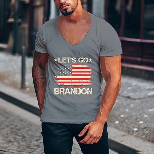 

Men's Unisex T shirt Tee Hot Stamping American Flag Letter V Neck Street Casual Print Short Sleeve Tops Designer Simple Basic Casual Green Black Light gray / Summer