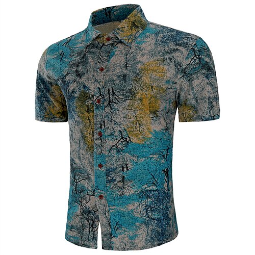 

Men's Shirt 3D Print Graphic Patterned Tree Turndown Street Daily Button-Down Short Sleeve Tops Casual Fashion Comfortable Green