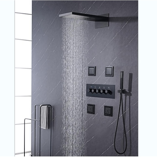 

Shower Faucet,Rainfall Shower Head System 4-Function Thermostatic Mixer valve / Body Jet Massage Set - Rainfall Shower Waterfall Contemporary Painted Finishes Mount Inside Brass Valve