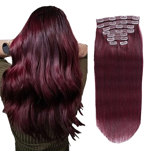 

Com Presilha Extensões de cabelo Cabelo Humano 8pçs Pacote Reta natural Cor natural Extensões de cabelo