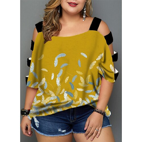 

Women's Plus Size Tops Blouse Shirt Graphic Patterned Cut Out Print Half Sleeve V Neck Streetwear Daily Going out Polyester Spring Summer White Black