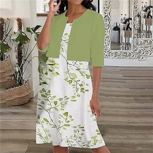 

Women's Casual Dress Dress Set Two Piece Dress Midi Dress Black Blue Green Half Sleeve Floral Print Summer Spring Crew Neck Casual Loose Fit 2023 S M L XL XXL