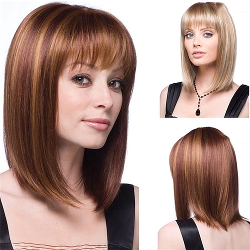 

Synthetic Wig Straight With Bangs Machine Made Wig Medium Length A1 A2 Synthetic Hair Women's Soft Classic Easy to Carry Blonde Brown Mixed Color / Daily Wear / Party / Evening