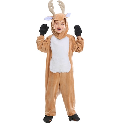 

Reindeer Christmas Pajamas Onesie Pajamas Boys Girls' Christmas Christmas Masquerade Christmas Eve Kid's Party Christmas Coral fleece Dress Gloves Hat