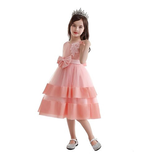 

Kids Girls' Dress Solid Colored A Line Dress Knee-length Dress Party Embroidered Sleeveless Cute Dress 3-10 Years Spring Pink