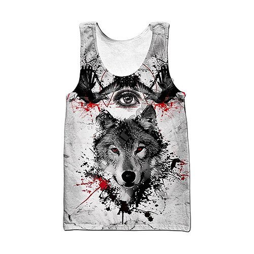 

Men's Tank Top Vest Graphic Patterned Wolf Crew Neck Street Casual Print Sleeveless Tops Basic Fashion Classic Comfortable White / Summer / Sports / Summer