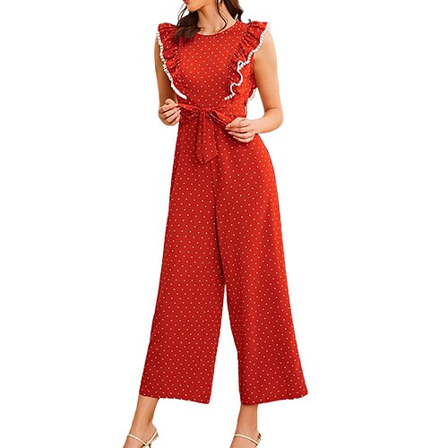 

Combinaison Femme A Volants Imprimer Pois Col Ras du Cou Casual Plein Air du quotidien Standard Sans Manches Vert S Printemps