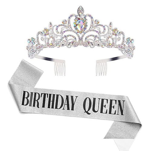

Birthday Crown & Birthday Girl Sash Set, Rhinestone Tiaras and Crowns for Women Girls Gold Tiara Birthday Gold Sash Princess Tiaras Queen Crowns for Birthday Party Photoshoot