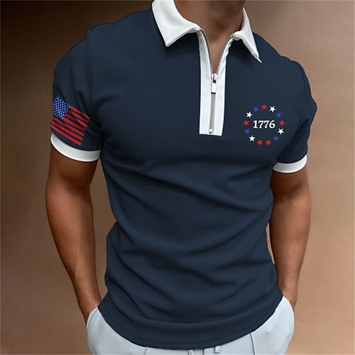 

Men's Collar Polo Shirt Golf Shirt Star Turndown Navy Blue 3D Print Street Daily Short Sleeve Zipper 3D Clothing Apparel Fashion Casual Breathable Comfortable / Beach