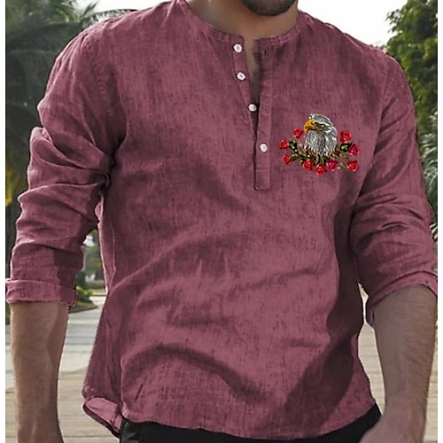 

Men's Shirt Solid Color Bird Rose Round Neck Street Casual Button-Down Print Half Sleeve Tops Designer Casual Fashion Breathable Blue Red Beige / Summer