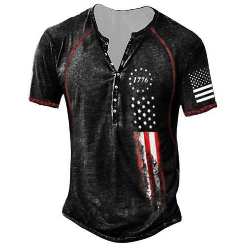 

Men's T shirt Tee Henley Shirt Tee Graphic American Flag Henley Green Blue Purple Light Green Orange 3D Print Plus Size Outdoor Daily Short Sleeve Button-Down Print Clothing Apparel Basic Designer