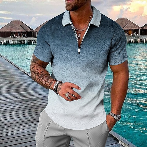 

Per uomo POLO Camicia da golf Golf Gradiente Collo ripiegabile Verde Blu Viola Caffè Grigio Stampa 3D Esterno Strada Maniche corte Cerniera Stampa Abbigliamento Di tendenza Originale Informale