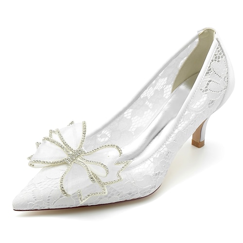 

Women's Wedding Shoes Wedding Party Wedding Heels Bridal Shoes Bridesmaid Shoes Summer Bowknot Sparkling Glitter High Heel Pointed Toe Elegant Sweet Lace Loafer Floral Embroidered Silver Champagne