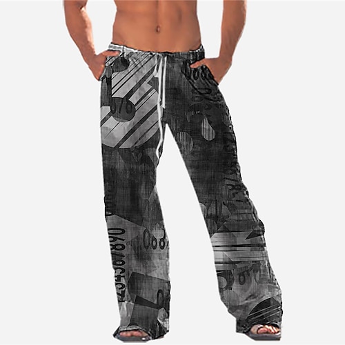 

Men's Trousers Beach Pants Pocket Drawstring Elastic Waist Letter Graphic Prints Comfort Breathable Casual Daily Holiday Streetwear Designer Black / Spring / Summer / Elasticity