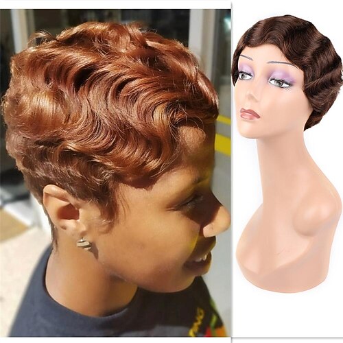 

Short Finger Wave Cheap Wigs For Women Remy Real Hair Pixie Cut Wig Short Human Hair Wigs Machine Made wig