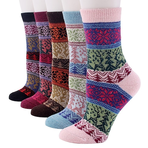 

Women's Crew Socks Gift Daily Checkered / Gingham Polyester Wool Casual Warm 5 Pairs