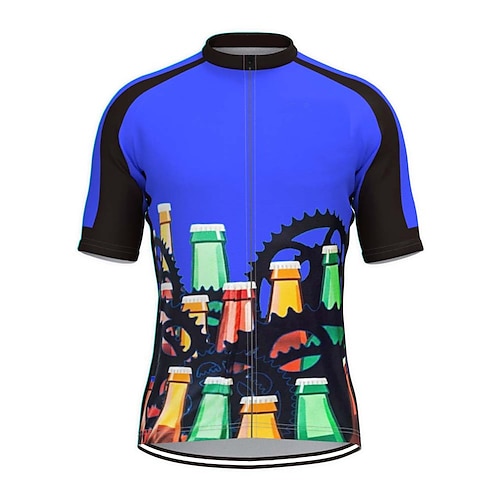 

21Grams Men's Cycling Jersey Short Sleeve Bike Top with 3 Rear Pockets Mountain Bike MTB Road Bike Cycling Breathable Quick Dry Moisture Wicking Reflective Strips Blue Gear Polyester Spandex Sports