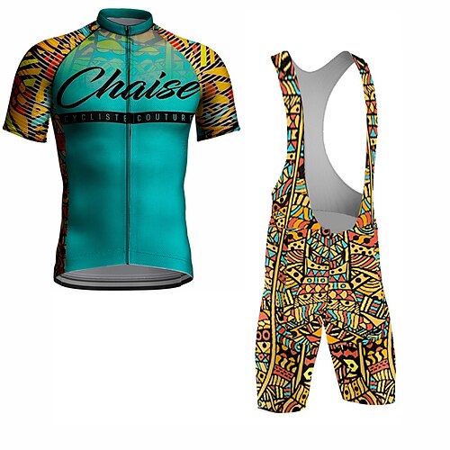 

21Grams Men's Cycling Jersey with Bib Shorts Short Sleeve Mountain Bike MTB Road Bike Cycling Blue Geometic Bike Clothing Suit 3D Pad Breathable Quick Dry Moisture Wicking Reflective Strips Polyester