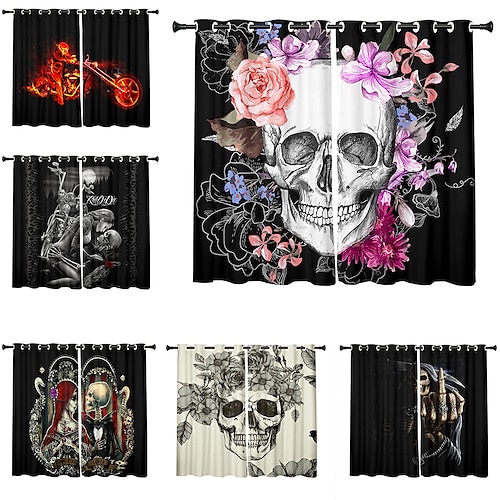 

Halloween 2 Panels Set Blackout Curtains Skull Printed Design Thermal Insulated Curtains for Bedroom Living Room Geometric Modern Grommet Window Drapes Curtain Drapes
