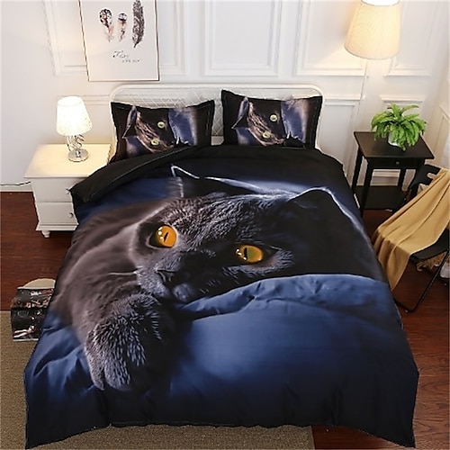 

Black Cat Duvet Cover Set Quilt Bedding Sets Comforter Cover,Queen/King Size/Twin/Single/(Include 1 Duvet Cover, 1 Or 2 Pillowcases Shams),3D Digktal Print