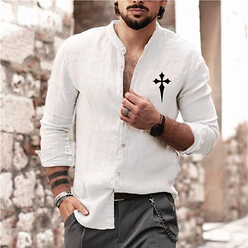 

Men's Shirt Hot Stamping Graphic Patterned Collar Street Casual Button-Down Print Long Sleeve Tops Designer Casual Fashion Big and Tall Green White Black / Fall / Spring