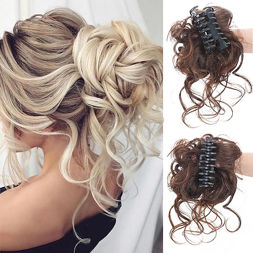 

1pc delle donne delle ragazze artigli dei capelli parrucca di capelli panino dei capelli posticci per le donne clip in capelli artiglio dall'aspetto naturale ondulato ricci pettini parrucchino