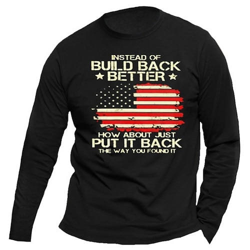 

Men's Unisex T shirt Tee 3D Print Graphic Prints American Flag Crew Neck Daily Holiday Print Long Sleeve Tops Casual Big and Tall Black