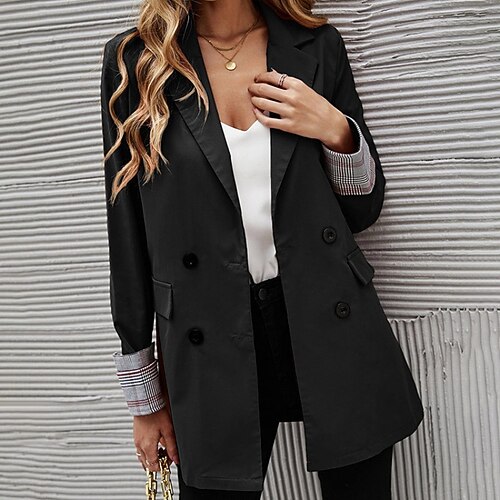 

Women's Blazer Outdoor Daily Going out Fall Winter Regular Coat Regular Fit Thermal Warm Streetwear Casual Jacket Long Sleeve Solid Color Pocket Black Blue Yellow