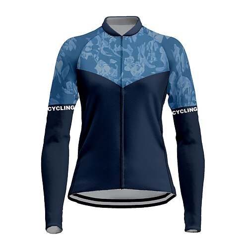 

21Grams Women's Cycling Jersey Long Sleeve Bike Top with 3 Rear Pockets Mountain Bike MTB Road Bike Cycling Breathable Quick Dry Moisture Wicking Reflective Strips Dark Navy Color Block Polyester