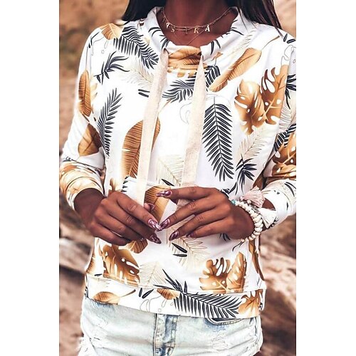 

Women's Pullover Print Graphic Patterned Patchwork Print Daily Other Prints Casual Hoodies Sweatshirts White Black Light Blue