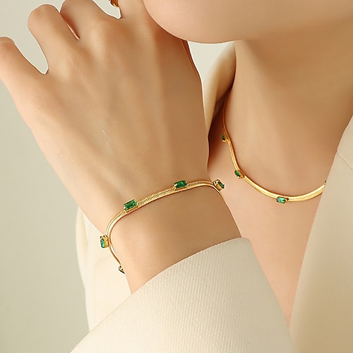 

Women's Chain Bracelet Bracelet Bangles Vintage Bracelet Geometrical Vertical / Gold bar Simple Luxury Fashion Vintage Cute Rhinestone Bracelet Jewelry Gold / Green For Street Daily Holiday Engagement