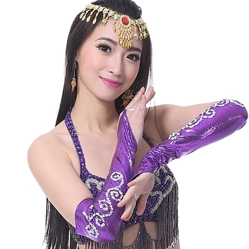 

Belly Dance Dance Accessories Gloves Pure Color Splicing Paillette Women's Training Performance Sequined Polyester