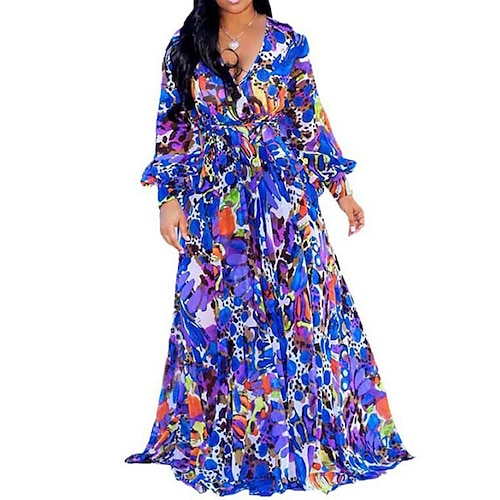 

vestido casual feminino vestido longo vestido maxi verde fúcsia azul royal manga longa estampa floral inverno outono primavera decote em V vestido de inverno fashion vestido outono 2023 s m l xl xxl