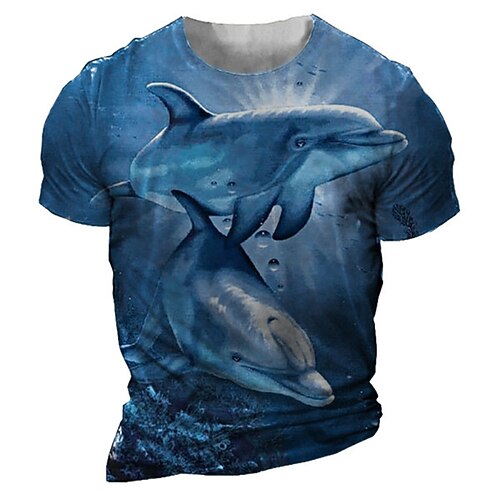 

Men's Unisex T shirt Tee 3D Print Graphic Patterned Dolphin Crew Neck Street Daily Print Short Sleeve Tops Designer Casual Vintage Big and Tall Blue / Summer / Summer