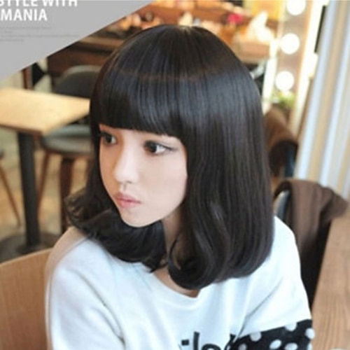 

Synthetic Wig Curly With Bangs Machine Made Wig Medium Length Black Synthetic Hair Women's Soft Classic Easy to Carry Black / Daily Wear / Party / Evening