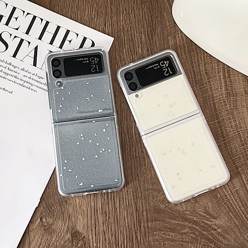 

Phone Case For Samsung Galaxy Flip Z Flip 4 Z Flip 3 Flip Transparent sky Glitter Shine TPU PC