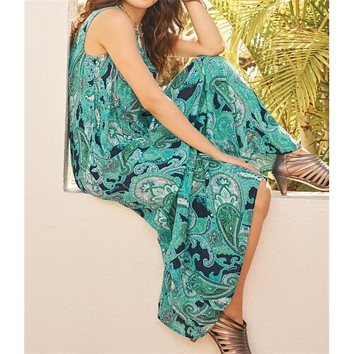 

Women's A Line Dress Maxi long Dress Green Sleeveless Floral Print Print Spring Summer Spaghetti Strap Casual Modern Mature 2022 S M L XL XXL