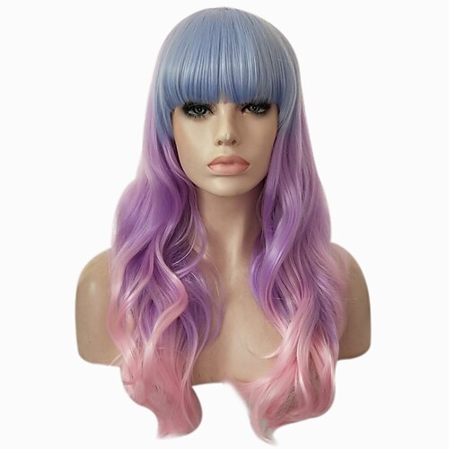 

Synthetic Wig Wavy With Bangs Machine Made Wig Long A1 Synthetic Hair Women's Soft Classic Easy to Carry Pink Blue Purple / Daily Wear / Party / Evening