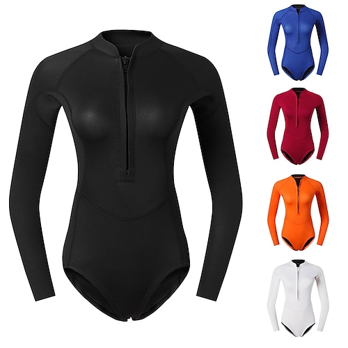 

Women's Shorty Wetsuit One Piece Swimsuit 2mm CR Neoprene Diving Suit Thermal Warm UV Sun Protection UPF50 High Elasticity Long Sleeve Front Zip - Swimming Diving Surfing Scuba Solid Color Spring