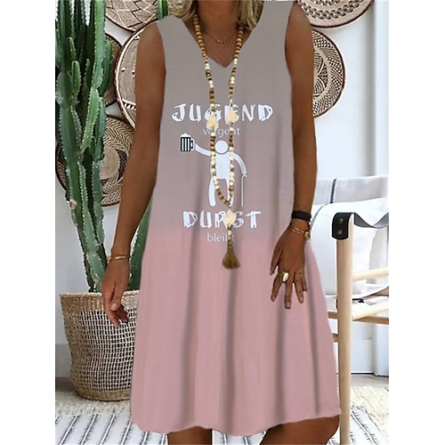 

Women's Shift Dress Short Mini Dress Green Black Blue Purple Pink Sleeveless Print Color Gradient Letter Print Spring Summer V Neck Casual Vacation 2022 S M L XL XXL 3XL