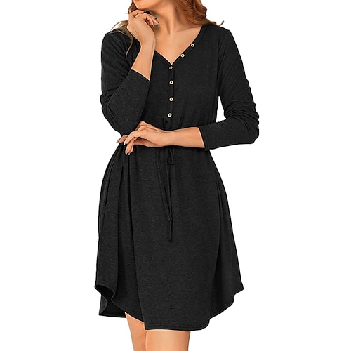 

Women's A Line Dress Short Mini Dress Green Black Blue Wine khaki Long Sleeve Pure Color Lace up Button Fall Spring V Neck Casual 2022 S M L XL 2XL 3XL