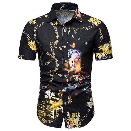

Men's Shirt 3D Print Graphic Patterned Turndown Street Daily 3D Button-Down Short Sleeve Tops Casual Fashion Comfortable Black / Beach